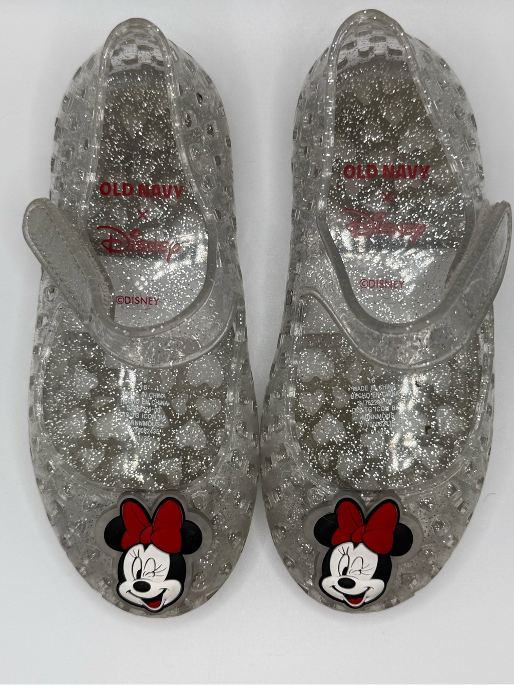Old Navy Clear Glitter Minnie Mouse Jelly Sandals with Red Bow